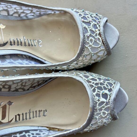 Lady Couture Ivy Peep Toe Silver Lace Mesh Stiletto Heels NIB Women’s EU 38 US 7 - Picture 9 of 16